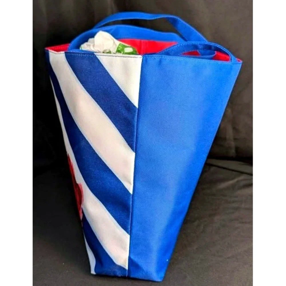 NWOT Lancôme Paris Beach Tote Bag~Canvas Blue/White Striped Vespa Girl Vaca Chic